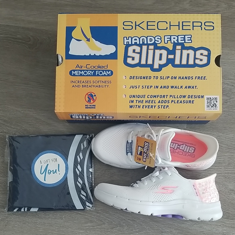 Skechers Womens White and Pink Slip-Ins Shoes, NWT